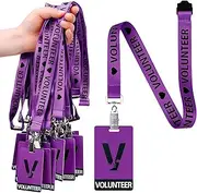 Colarr 25 Pack Volunteer Lanyard with PVC Plastic Card Pass Volunteer Identification ID Badges Bulk Breakaway Lanyard for Activity, Fundraising, Church, School, Events(Purple)