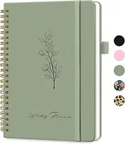 Undated Weekly Planner, Weekly To Do List Notebook with Goal & Habit Tracker Organizer, A5 Weekly Planner Notebook with Spiral Binding, 6.1" x 8.2" - Green