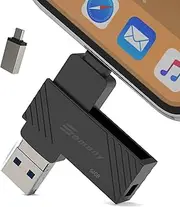 USB Flash Drive 64 GB, USB Flash Drive for iPhone, External Photo Stick USB 3.0 Photo Stick for iOS, Android Mobile Phone, Pad, Computer, PC (Mobile Memory, Rotating Design, Automatic PhotoBackup