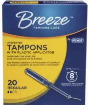 Breeze Unscented Plastic Scented Tampons Regular 20 Ct plastic applicator mujer