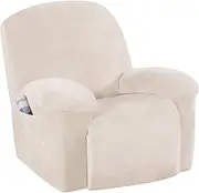 Smarcute Velvet Recliner Cover Couch Cover for Recliner Sofa High Stretch Furniture Protector Cover for Pets(1 Seater, N.Ivory)