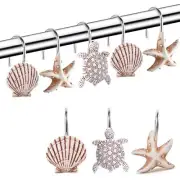 Decorative Shower Curtain Hooks, Seashell Turtles Shower Curtain Rings, Beach
