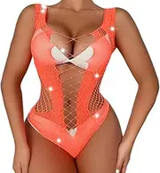 [Generic] Rhinestone Bodysuit Sparkle Fishnet Lingerie Sexy Outfit for Women Mesh bodysuit lingerie