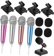 WHAMVOX 4-Piece Microphone Set Mini Wireless Mic for Recording Portable Singing Mics Wind Muff Cover and Stand for Phone Laptop Pc
