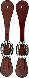 BLACK HOOF Harness Leather Spur Straps Western Men Adjustable Boot Straps Single Ply Spur Straps for Boots Western Women Men Horse Riding with Engraved Steel Designer Buckle