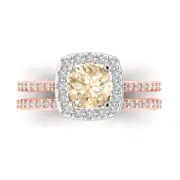 1.58Ct Natural Morganite - Round Cut Solid 14K/18K Gold Bridal Set (Ring + Band)