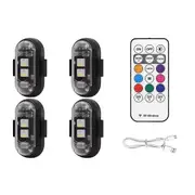 4PCS Wireless LED Strobe Lights with Remote Control, 8 Colors USB Charing Waterproof Emergency Warning Lights Black