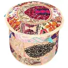 Beige Ottoman Chair Pouf Stool Patchwork Handmade Pouffe Poof INDIAN Decor