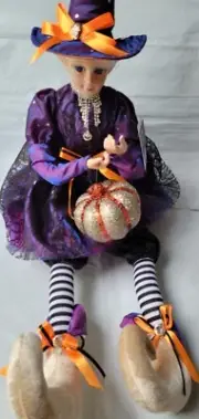 Halloween Elf Shelf Sitter Doll Mantel Decor Witch Hat 28” Nicole Miller Pumpkin