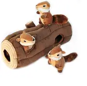 ZippyPaws Zippy Burrow Log w/Chipmunks 14 x 6 x 6 in, Brown