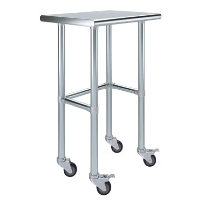 18 in. x 24 in. Stainless Steel Work Table Open Base & Wheels | Utility Station