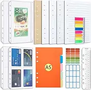 AMTAM A5 Refill Paper Set, A5 Flipchart Paper with 6 Holes and Housekeeping Cards, Zip Pockets, Dividers, Rulers, Sticky Notes, Etc. for 6-Ring Binder Journal Notebook
