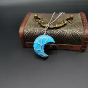 Turquoise Necklace, Life Tree, New Moon Fortune Pendant, Natural Gemstone,118