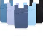 Zemexy Phone Wallet Stick on,5Pack Phone Card Holder for Back of Phone Case,Silicone Sticky Credit Card Holder for Cell Phone Double Pocket Sticker All Smartphones—Navy,Sierra,Pastel,Blue,Black