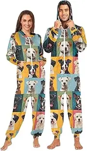 [AIXIWAWA] Adult Onesie Pajamas Checkered Dogs, One Piece Pajama Jumpsuits for Men Women Zip Front S
