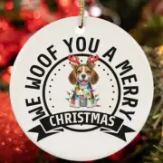 We Woof You A Merry Christmas Beagle Dog Lover Ornament Gift Tree Decor Hanging