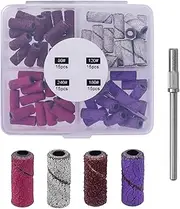 Yakamoz 60Pcs Sanding Bands Nail Drill Bits, 4 Color Mini Coarse Fine Grit Efile Sanding Bands Set#80#120#180#240 with 3mm Mandrel Nail Drill Bit for Acrylic Nail Prep Polishing Manicures and Pedicure