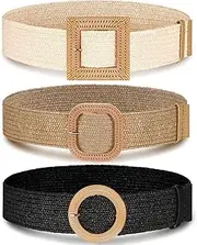 [JEOJEOY] 3 Pieces Straw Woven Elastic Waist Belt for Bohemian Dress Braided Belt