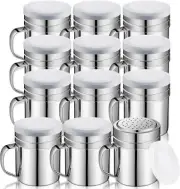 Set of 12 Silver Stainless Steel Spice Shakers - 10 oz for Effortless Seasoning