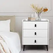 Levede Smart Bedside Table with Wireless Charging Station, RGB Light Nightstand 3 Storage Drawers End Table USB Chargers/Bluetooth Speakers/PU/LED for Bedroom Livingroom Office(50 x40 x60cm,White)