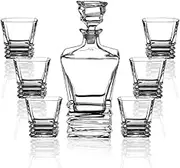 Home Bar Crystal Glass Whiskey Decanter Set with 6 Glasses, 800ml Decanter, 300ml Glasses, Geometric Design