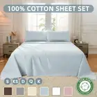 Pure Cotton Flat Fitted Sheet Pillowcase Set Double Queen King Bed Ultra Soft