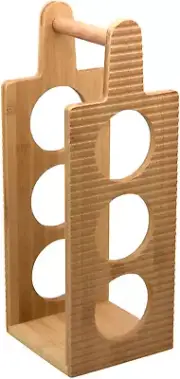 4574, Bamboo Wood 3 Bottle Wine Rack Display Stand for Table Countertop, Preasse