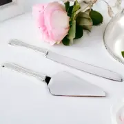 Set 2 Silver Cake Server & Knife with Sparkling Crystal Diamante Handles