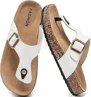 [DDXYYDS] Leather Thong Cork Sandals for Men & Women, Water-Resistant Flip Flops with Cork Footbed & Memory Foam, Comfortable Summer Slides