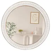 24 inch Round Rustic Wooden Mirrors, Distressed Circle Mirror for Bathroom,