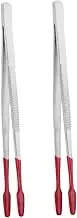 HOMSFOU 2pcs Rubber Tipped Stainless Steel Tweezers for Stamp Collecting Non Slip Grip Portable Craft Tools for Stamps Coins Collectibles Precision Flat Tip Tongs for Hobbyists