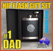 FATHERS DAY HIP FLASK SATIN DAD POP GIFT SET STAINLESS STEEL BOTTLE + FUNNEL