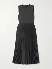 [Theory] Theory - Pleated Stretch-knit And Satin-crepe Midi Dress - Charcoal - large large Gray