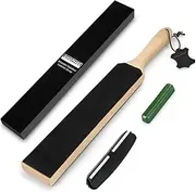 Necomi Double-Sided Leather Strop (Genuine Cowhide)- 14.6 ''x 2'' Sharpening Block Set with Polish & Clip, Stropping Leather Knife Sharpener with Ergonomic Handle, Stropping Kit