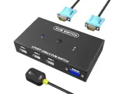 KVM Switch VGA 2 Port - VGA KVM Switch for 2 Computers Share 1 Monitor & 3 US...