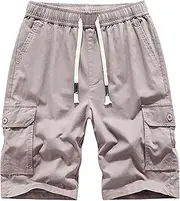 [Generic] Baggy Cargo Shorts Men's Cargo Shorts Elastic Waistband Drawstring Big and Tall Cotton Summer Casual Work Shorts Brown Gray
