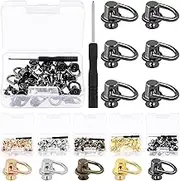 Glarks 41Pcs D Ring Rivets Kit Black Ball Post Head Buttons Metal D Ring Stud Rivets Rotatable Round Rivets with Screwdriver for Bags, Belts, DIY Leather Crafts