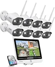 [ZOSI] 2K 8CH Wireless Security Camera System with 12.5in LCD Monitor,8pcs 3MP Spotlight Plug-in WiFi IP Camera Outdoor, 2 Way Audio,Color Night Vision,Pre-Installed 2TB HDD