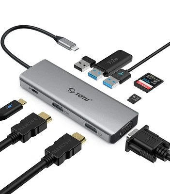 TOTU Docking Station, USB C Hub, 9 in 1 Triple Display Docking Station