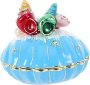 CVUTOVO Box Enamel Seashell Jewelry Box Zinc Alloy Decorative Storage Container for Trinkets Earring Holder and Small Items Ocean Series Design for Home Decor and