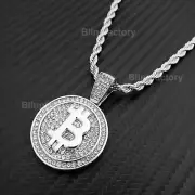Hip Hop Iced digital currency BIT COIN Pendant & 4mm 24" Rope Chain Necklace