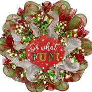 Oh What Fun Ornament Christmas Handmade Deco Mesh Wreath