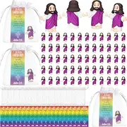 Barydat 75 Sets Mini Jesus Figurines Jesus Toys Include 75 Little Jesus Figures 75 Prayer Cards 75 Organza Bags Religious Party Favors Gifts for Easter Church Hide Sunday School Baptism (Purple)