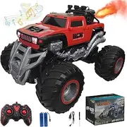 Remote Control Car RC Racing Cars 2.4Ghz LED Light Kids Toys 4WD Off Road RC Stunt Car,1:16 Scale Indoor Outdoor All Terrain Spray Remote Monster Trucks for Boys Girls and Adults (Red)