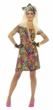 80s Neon Party Animal Print Retro Women's Costume