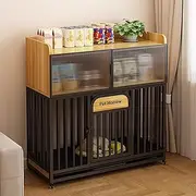 Furniture dog crate,tempered glass storage dog crate table,indoor dog crate,multifunctional pet crate,double-layer shelves,the bottom of the self-trays,suitable for small and medium-sized dogs(Black,1