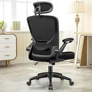 KERDOM Ergonomic Office Chair, Breathable Mesh Desk Chair, Lumbar Support Computer Chair with Headrest and Flip-up Arms, Swivel Task Chair, Adjustable Height Gaming Chair(KD9060H-Black)