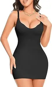 [HMQ] Womens Shapewear Full Slip Tummy Control V Neck Cami Under Dress Seamless Body Shaper Spaghetti Straps Under Dresses