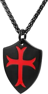 [HZMAN] Stainless Steel Knights Templar Cross Necklace Joshua 1:9 Shield Pendant with 22+2Inches Chain