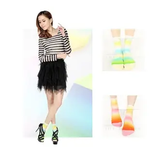 【HummingBird】2雙組 棉花糖系列-檸檬/橘子條紋高彩針織短襪(加拿大品牌)